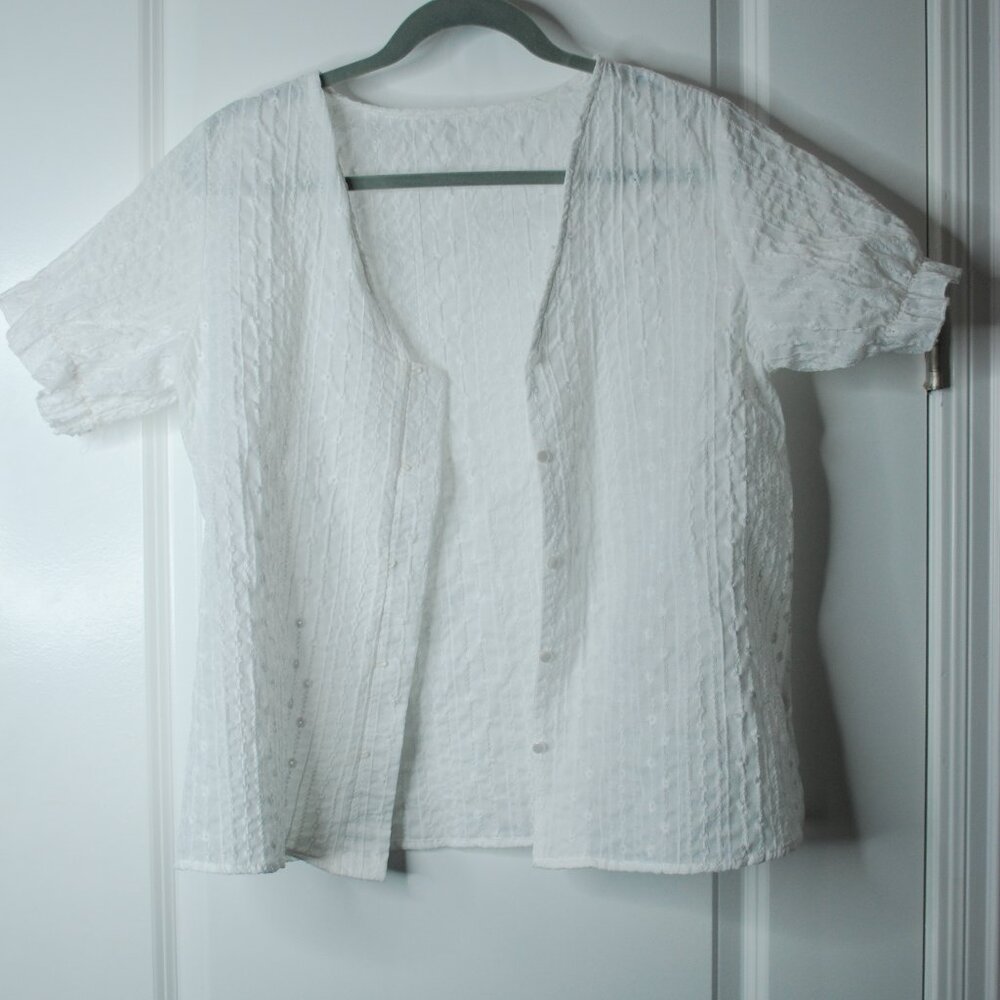 Vintage Floral-Eyelet Sheer Top